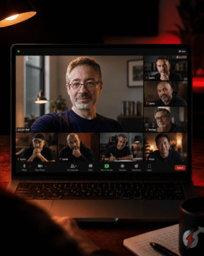 Virtual meeting in a cozy office